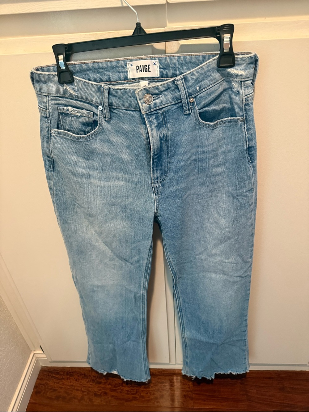 PAIGE Light Wash Cropped Straight Jeans